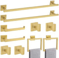 TQKAG Brushed Gold Bathroom Hardware Accessories Set 10 Pieces, 23.6" SUS304 Stainless Steel Towel Bar Set Wall Mounted Includes Single Towel Bar, Towel Ring, Toilet Paper Holder, Double Towel Hooks by TQKAG
