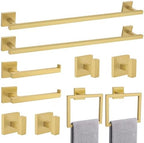 TQKAG Brushed Gold Bathroom Hardware Accessories Set 10 Pieces, 23.6" SUS304 Stainless Steel Towel Bar Set Wall Mounted Includes Single Towel Bar, Towel Ring, Toilet Paper Holder, Double Towel Hooks by TQKAG