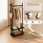 Taitiy Coat Rack Solid Wood Stand Storage 2 Shelves 4 Hooks Entryway - Image 4