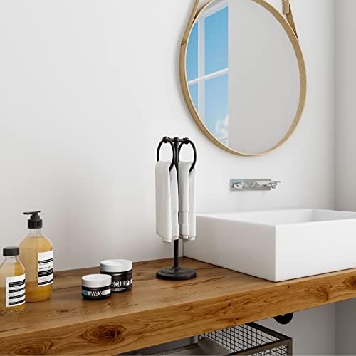 BGL Hand Towel Holder Stand for Bathroom, Hand Towel Stand for Bathroom Counter, Free Standing Towel Racks for Bathroom with Weighted Wood Base,19" High-Oil Rubbed Bronze - Image 4