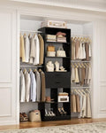 Besiost Small Closet System, 3.2-6.8FT Small Closets Organizer with 2 Wooden Drawers & 5 Hanging Rods, Can Fit 37.5 to 81.9 inch Walk-in Closet System, Black, Enclosed Storage Volume 2.32 ft³ by Besiost