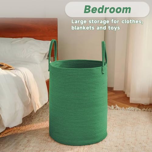 JMvicyroam 100L Cotton Rope Laundry Basket Hamper, Dark Green - Image 4
