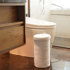 Toilet Paper Holder Handmade – Woven Cotton Toilet Paper Stand & Storage Basket with Lid, Freestanding Organizer for Bathroom, Fits 3 Mega Rolls Gradient Brown 14'' x 7'' - Image 3
