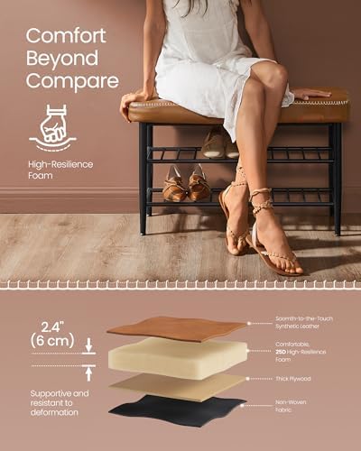 VASAGLE Shoe Bench, Synthetic Leather with Stitching, Loads 300 lb - Image 7