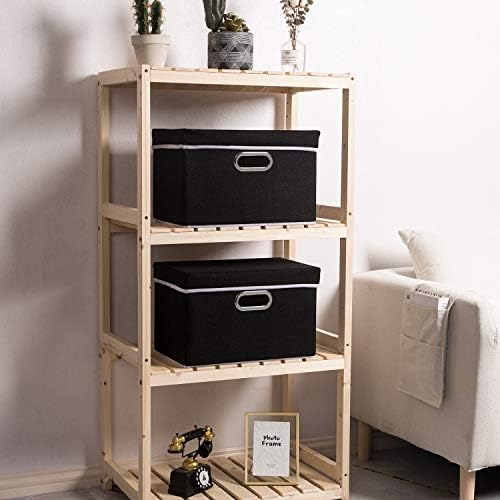 PRANDOM Foldable Storage Bin with Lid [5-Pack] Linen Fabric Decorative Storage Box Organizer Container Basket Cube with Handles Divider for Closet Office Living Room Black(14.9x9.8x9.8) - Image 3