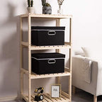 PRANDOM Foldable Storage Bin with Lid [5-Pack] Linen Fabric Decorative Storage Box Organizer Container Basket Cube with Handles Divider for Closet Office Living Room Black(14.9x9.8x9.8) - Image 3