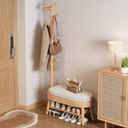 AQIMUELE Shoe Bench with Coat Rack, Shoe Rack with 9 Hooks, Natural by AQIMUELE