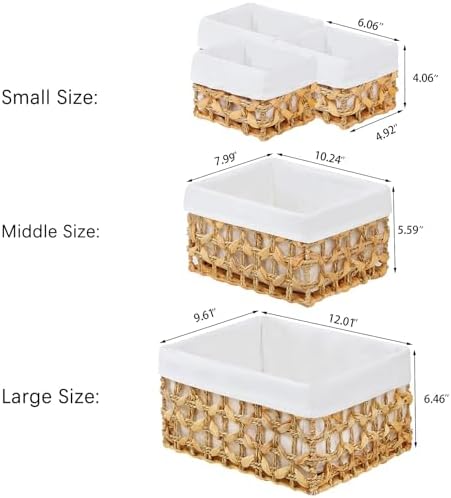 Vagusicc Wicker Storage Basket, Rectangular Wicker Baskets for Storage, Woven, Water Hyacinth and Seagrass Storage Baskets for Organizing, Cube Storage Bins for Closet/Clothes/Dresser, Beige, 5-Pack - Image 2