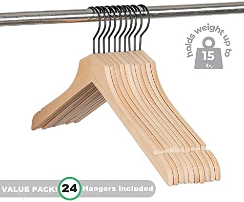 Amber Home 24 Pack Stylish Thin Solid Wooden Shirt Dress Hangers, Sturdy Natural Slim Wood Coat Jacket Hangers with Non-Lacquer Smooth Surface, Extra Space Saving Clothes Hangers (Natural, 24) - Image 5