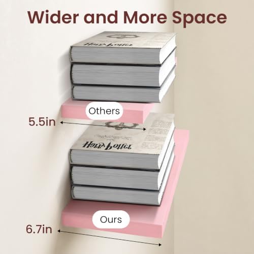 BAYKA Pink Floating Shelves 22.5in, Set of 3, Wall Mounted for Wall Decor - Image 6