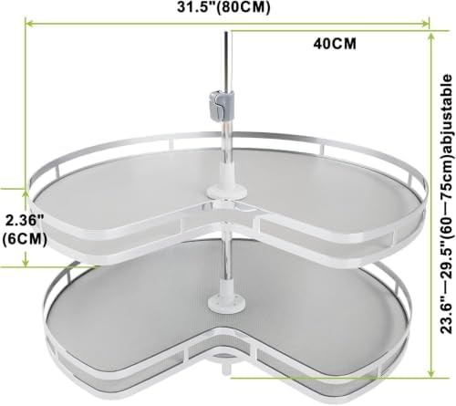 Blind Corner Cabinet Kidney Lazy Susan, Soft Close Rotary Cabinet Organizer 32inch, Corner Cabinet Lazy Susan for Blind Shelf, Adjustable Height, 2 Tiers Tray - Image 3