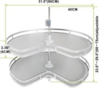 Blind Corner Cabinet Kidney Lazy Susan, Soft Close Rotary Cabinet Organizer 32inch, Corner Cabinet Lazy Susan for Blind Shelf, Adjustable Height, 2 Tiers Tray - Image 3