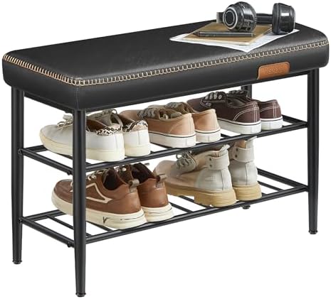 VASAGLE Shoe Bench, Synthetic Leather with Stitching, Loads 300 lb by VASAGLEbySONGMICSHOME