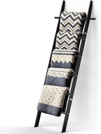 Farmhouse Wooden Blanket Ladder with Removable Hooks Black 6-Tier by chilinii
