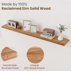 Floating Shelves for Wall Decor, 8" Deep Rustic Solid Elm Wood Floating Shelves Wall Mounted, Wall Shelves with Invisible Bracket for Living Room Bathroom Bedroom Kitchen, 55 Inch Set of 1, Natural - Image 3