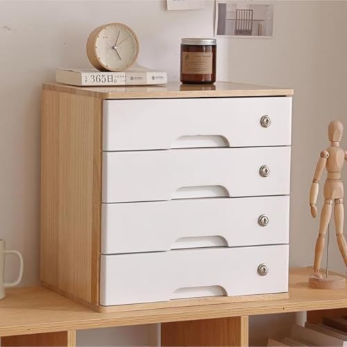 4-Tier Wooden Storage Cabinet, Dsmall File Cabinet, Office Supplies A4/Receipt File Organizer, Desk Storage Organizer With Lockable Drawers, Home Office Storage Cabinet,Wood+White40*28*40.5Cm by Unknown
