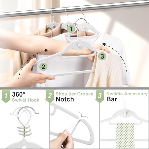 Velvet Felt Stackable Hangers 50 Pack, Thin & Space Saving, White - Image 5