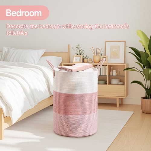 CLHMILY&Z 80L Laundry Basket Round Storage Rope Basket - 16.5x22.5 Inches - Pink Hamper in Bedreoom and Cute Storage Bin for Blankets, Toys, and Nursery Essentials - Image 6