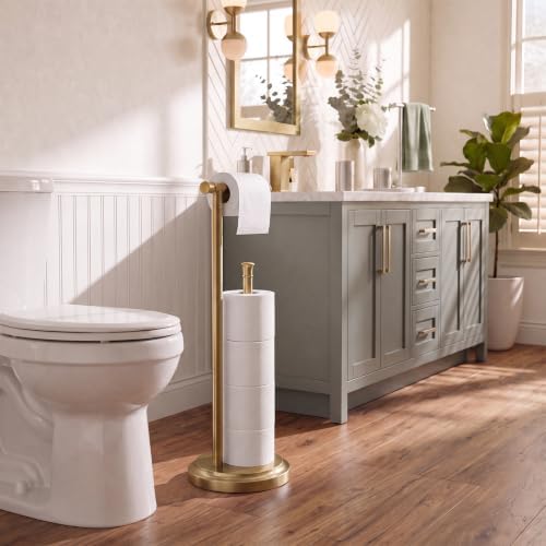 Hoimpro Toilet Paper Holder Stand Bathroom Free Standing Brushed Gold - Image 3
