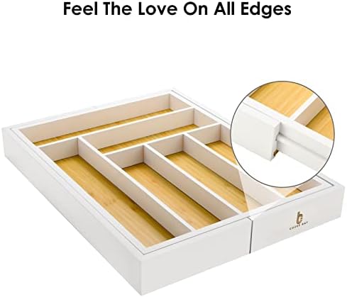 Bamboo drawer organizer, utensil holder, silverware organizer, and adjustable cutlery tray with drawer dividers, for kitchen, office desk, and bathroom storage (White) - Image 2