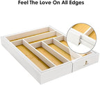 Bamboo drawer organizer, utensil holder, silverware organizer, and adjustable cutlery tray with drawer dividers, for kitchen, office desk, and bathroom storage (White) - Image 2