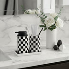 Bathroom Toothbrush Holder Set, Ceramic Soap Dispenser and Tooth Brush Holder Set, Modern Bathroom Accessories Sets Countertop, Black and White Checkered Bathroom Decor Set - Image 5