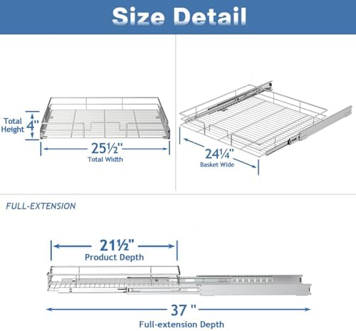 Pull Out Cabinet Organizer 25½" W x 21½" D, Heavy Duty Cabinet Pull Out Shelves, Slide Out Drawers Organization for Kitchen Cabinets Bathroom - Image 3