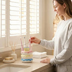 Donut Ceramic Toothbrush Holder, 5-Slot Toothbrush and Toothpaste Holder Cute Toothbrush Holder Set, Bathroom Storage Rack Suitable for Electric Toothbrushes, Toothpaste, Dental Floss (Color Mixing) - Image 7