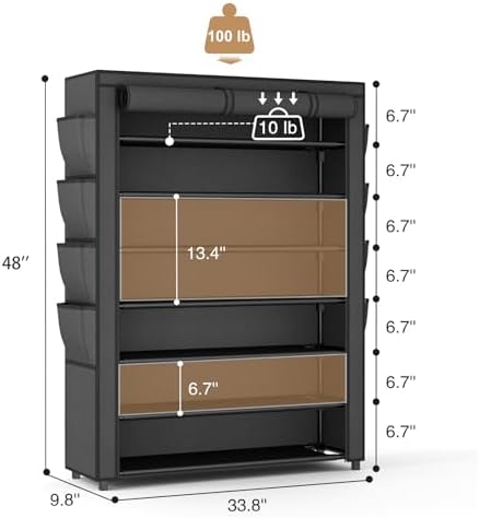 VTRIN Shoe Rack with Cover, 7 Tier Shoe Organizer Storage for 35-40 Pairs Shoes and Boots Large Capacity Tall Shoe Shelf with 8 Pockets Free Standing Shoe Rack for Closet, Entryway, Garage - Image 3