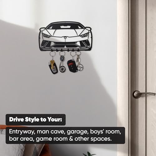 MOOH Metal Automotive Key Holder with 6 Hooks - Unique Wall Mounted Car Lovers Gifts for Men & Women - Cool Man Cave Decor (Lamborghini Huracan 2024, Black) - Image 5
