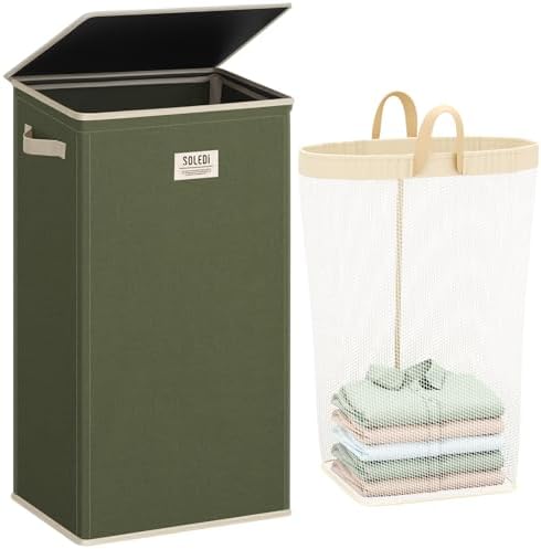 SOLEDI 100L Laundry Hamper with Lid, Large Collapsible Laundry Basket by SOLEDI