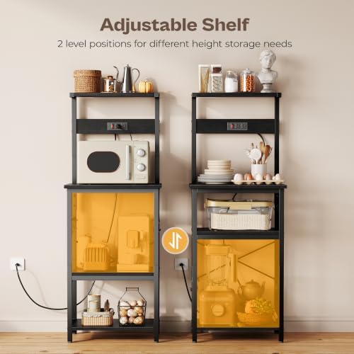 SUPERJARE 4 Tier Bakers Rack with Power Outlets, Microwave Stand with Adjustable Shelf, Kitchen Shelf Organizer for Small Space, Coffee Bar with 6 S Hooks, Kitchen Storage Rack, Black - Image 7