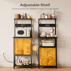 SUPERJARE 4 Tier Bakers Rack with Power Outlets, Microwave Stand with Adjustable Shelf, Kitchen Shelf Organizer for Small Space, Coffee Bar with 6 S Hooks, Kitchen Storage Rack, Black - Image 7