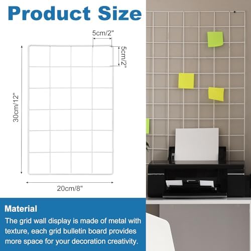 uxcell 2Pcs Wire Wall Grid Panel, 12" x 8" Metal Photo Hanging Display Grid Shelf Decorative Gridwall Wire Board Organizer with Hook for Art Display Frame Home Decor, White - Image 2