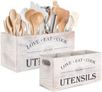 2 PC Wooden Utensil Holder,（With 4-Compartments size*1 + 3-Compartments size*1） Extra Large Kitchen Counter,Cooking Spatula Organizer,Farmhouse Decor, Rustic Cooking Utensil by Unknown