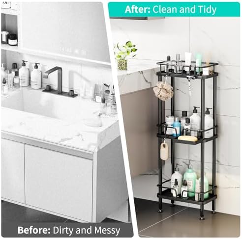 HapiRm Standing Corner Shower Caddy - 3 Tier Corner Shower Organizer with Soap Holder, Rustproof Stainless Steel Bathroom Shelf with 4 Hooks, Black - Image 6