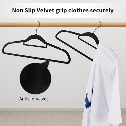Black Velvet Hangers 30 Pack - Non Slip Clothes Hangers, Ultra Slim Hangers, Space Saving Swivel Black Hook, Suit, Top, Tie, Shirt, Skirt & Pant Felt Hangers, Black Hangers - Image 4