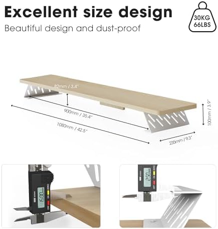 Fenge Monitor Stand Riser, Wooden & Metal Desk Shelf Organizer, Oak - Image 5
