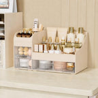 Extra Large Makeup Organizer for Vanity, 3 Drawers and Brush Holder, Countertop Cosmetic Storage for Skincare and Perfume, Thick ABS Bathroom Counter Organizer,Cream Clear - Image 7