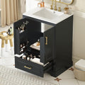 Harper & Bright Designs 24" Bathroom Vanity with Sink, Free Standing Single Basin Vanity with Divided Drawer & 2 Doors with Double Shelf, Wooden Storage Cabinet with Ceramic Basin for Bathroom, Black by HarperBrightDesigns