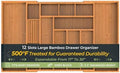 keechee Carbonized Large Bamboo Kitchen Drawer Organizer, 12 Slots Expandable Silverware Organizer, Utensil Holder & Cutlery Tray, 2.5" Deep for Extra Capacity, Non-Slip Feet Included by Keechee