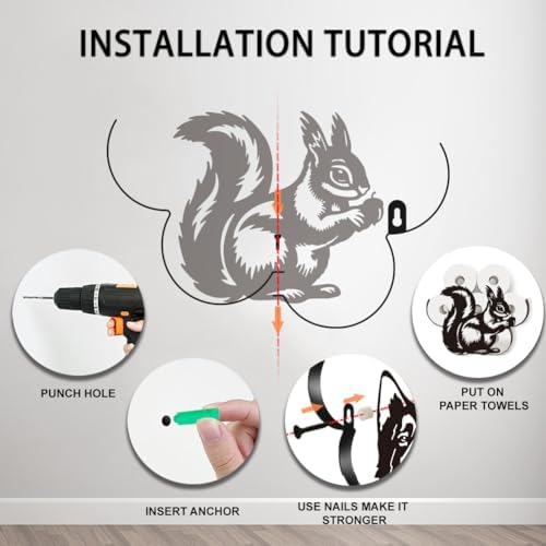 WADORN Funny Squirrel Metal Toilet Paper Holder, Black Squirrel Decorative Metal Toilet Paper Storage for Extra 8 Rolls Funny Freestanding Animal Wall Mounted Organizer for Restroom Bathroom Cabinet - Image 5