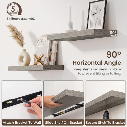 36 Inch Floating Shelves for Wall 2 Pack, Wood Wall Bathroom Shelves - Image 6