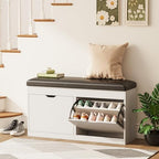 40" Shoe Storage Bench with 2 Flip Drawers & Padded Seat Cushion, Shoe Cabinet with Lift Top Storage Box, Shoe Bench Shoe Organizer for Entryway, Hallway, Living Room, White - Image 3