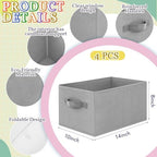 Yinder 4 Pcs Cube Storage Bin Gray 14''x10''x8'' Storage Bins for Playroom Decor Colorful Bins for Kids Foldable Baskets for Nursery Organizer Boxes Fabric Boxes - Image 2