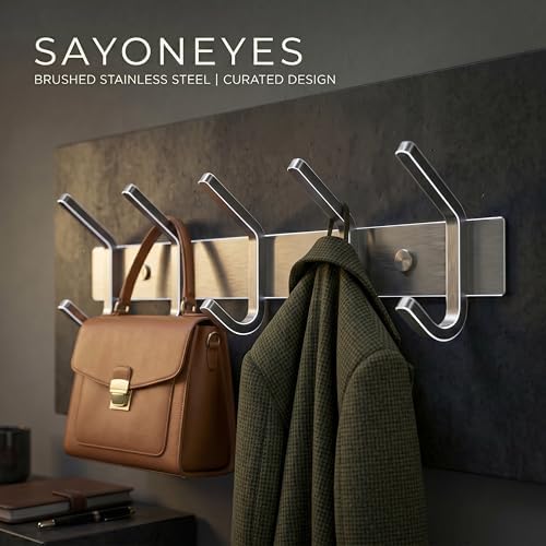 Coat Rack Wall Mount – Brushed Nickel 15 Inch Stainless Steel Hook Rail with 5 Heavy Duty Double Coat Hooks – Wall Mounted Coat Hanger for Entryway, Bathroom, Bedroom, Towel, Hat Organizer - 2 Pack - Image 4