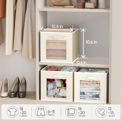 Homsorout Storage Baskets for Organizing - 6 Pack Cube Storge Bins, Foldable Storage Bins with Handle, Closet Organizers and Storage Baskets for Toys, Clothes, Beige - Image 4