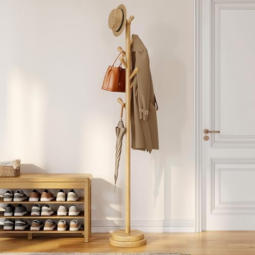 STARSAGA Solid Wood Coat Rack Freestanding Coat Tree with 8 Hooks by STARSAGA