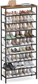 VASAGLE Shoe Rack with 9 Mesh Shelves and 1 Large Top for Bags, Steel Frame by VASAGLEbySONGMICSHOME