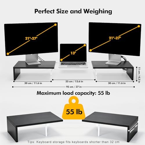 Dual Monitor Riser, Acrylic Monitor Riser, Adjustable Angle & Length Computer Monitor Stand, Wide Desk Shelf for Top of Desk for Home Office_Black Maple Look Small - Image 3